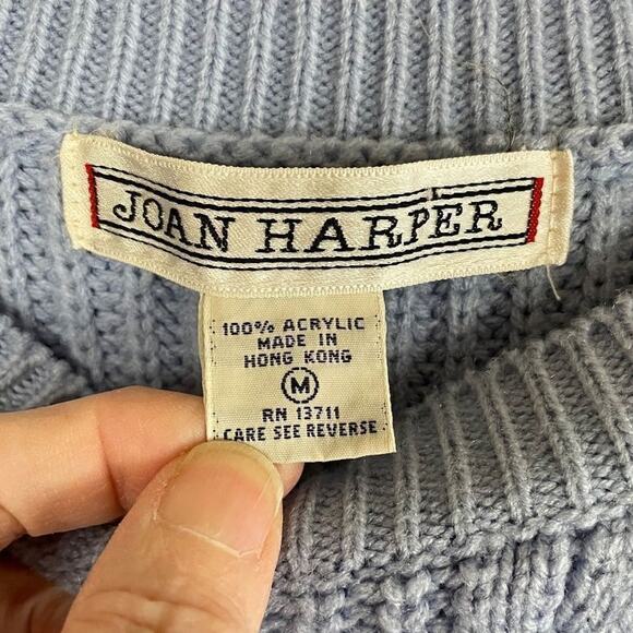 Vintage Joan Harper Chunky Cable Knit Pocket Sweater Medium Light Blue - Picture 3 of 9